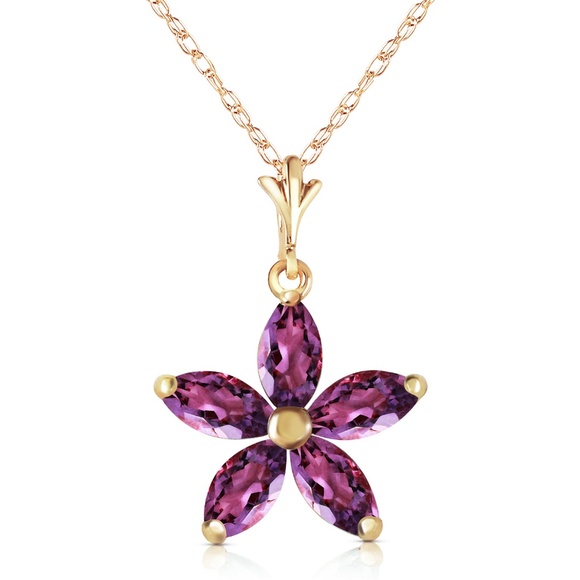 14K. SOLID GOLD NECKLACE WITH NATURAL AMETHYSTS - Picture 3 of 7